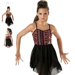 Weissman Girls Aztec Sequins Black Dancewear Costume, Medium